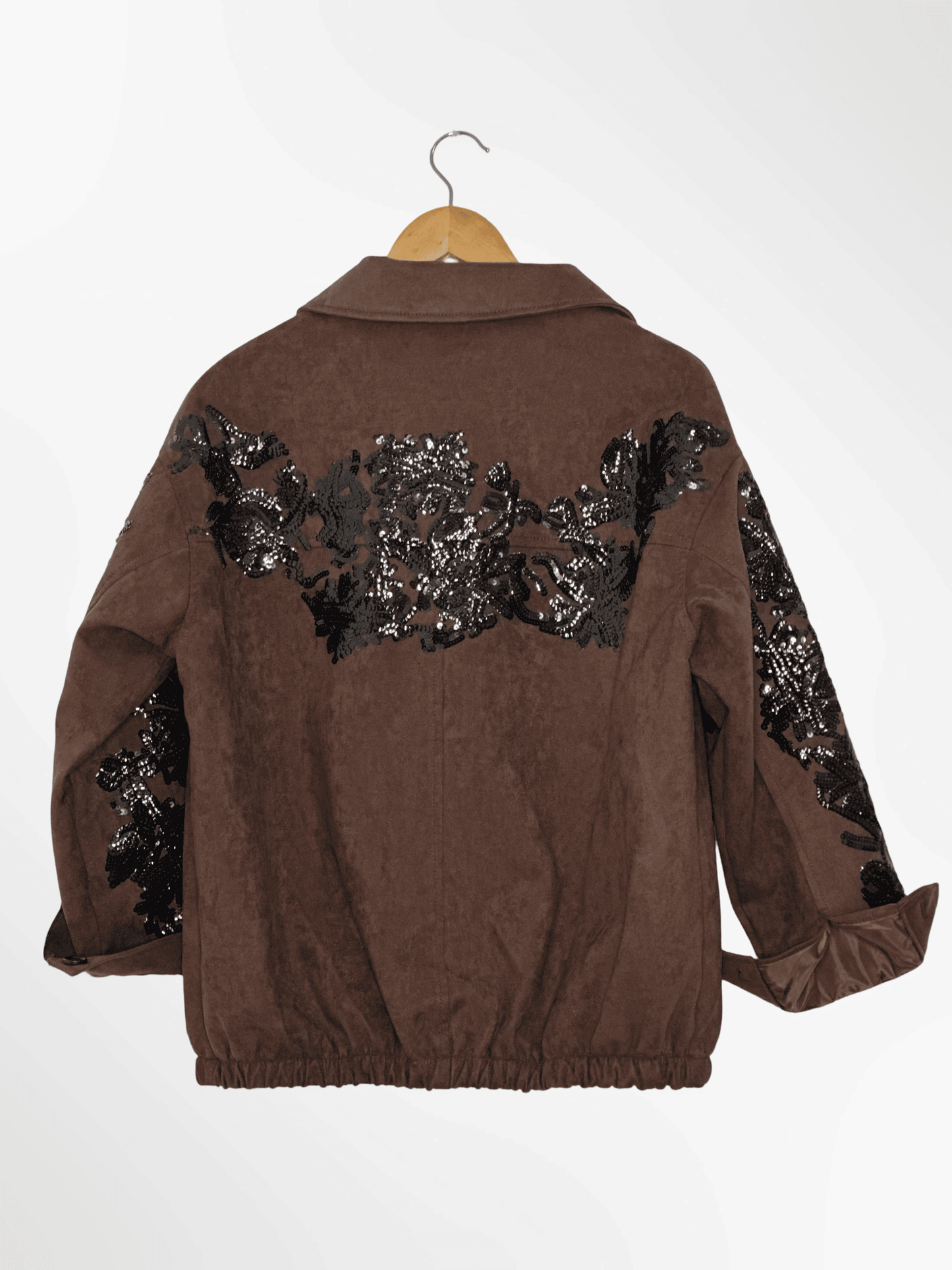 CHAQUETA BOMBER MARRÓN LENTEJUELAS