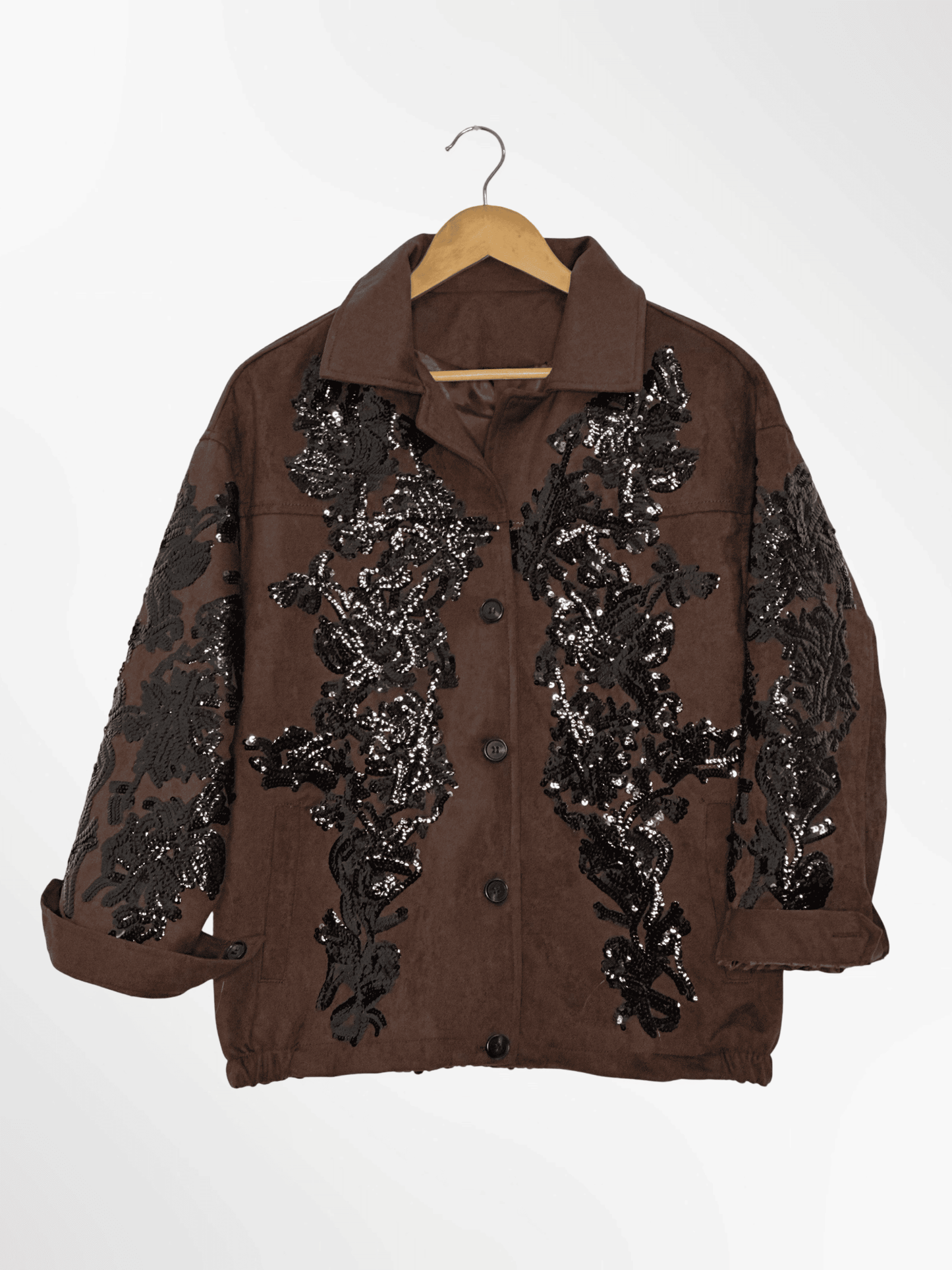 CHAQUETA BOMBER MARRÓN LENTEJUELAS