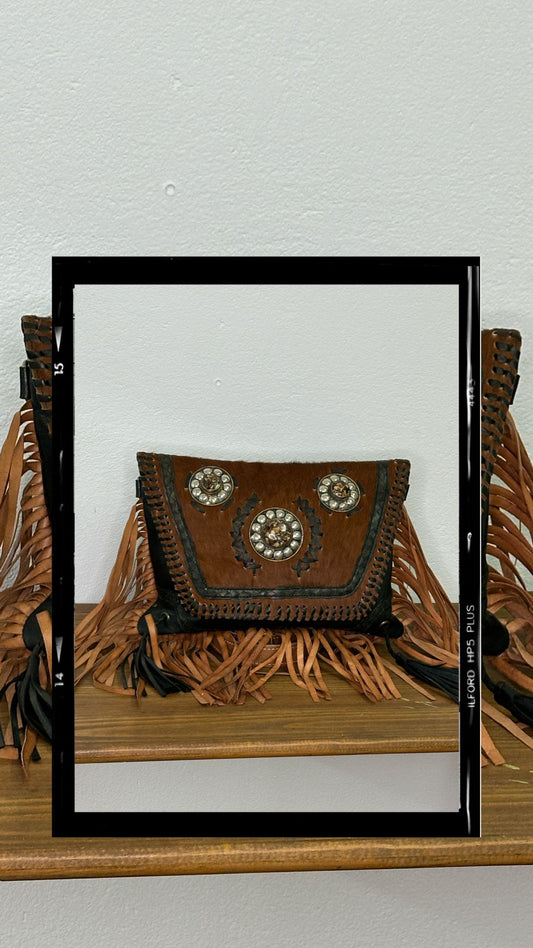 BOLSO BANDOLERA FLECOS MARRON