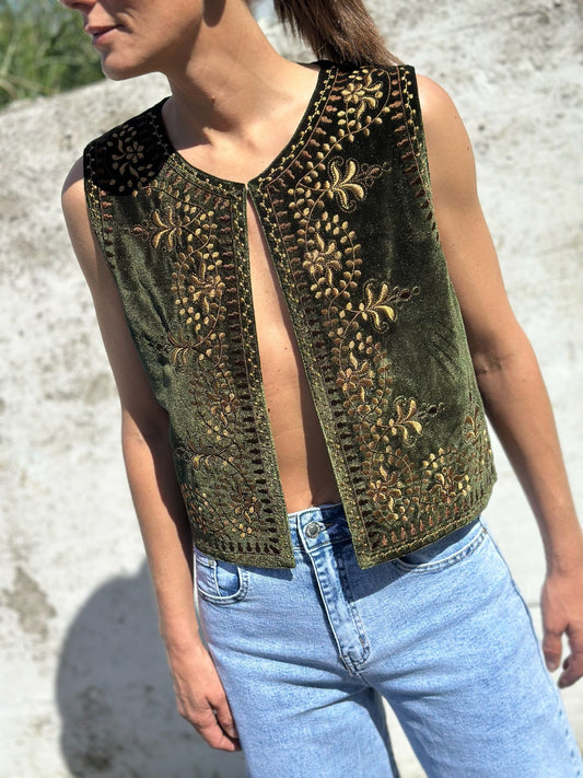 CHALECO BOHO VERDE